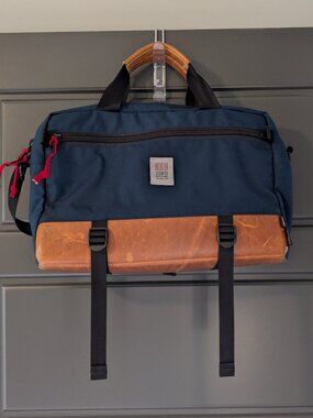 Topo Designs Commuter Briefcase Unisex Blue Leather Bottom 3-Way Backpack Laptop